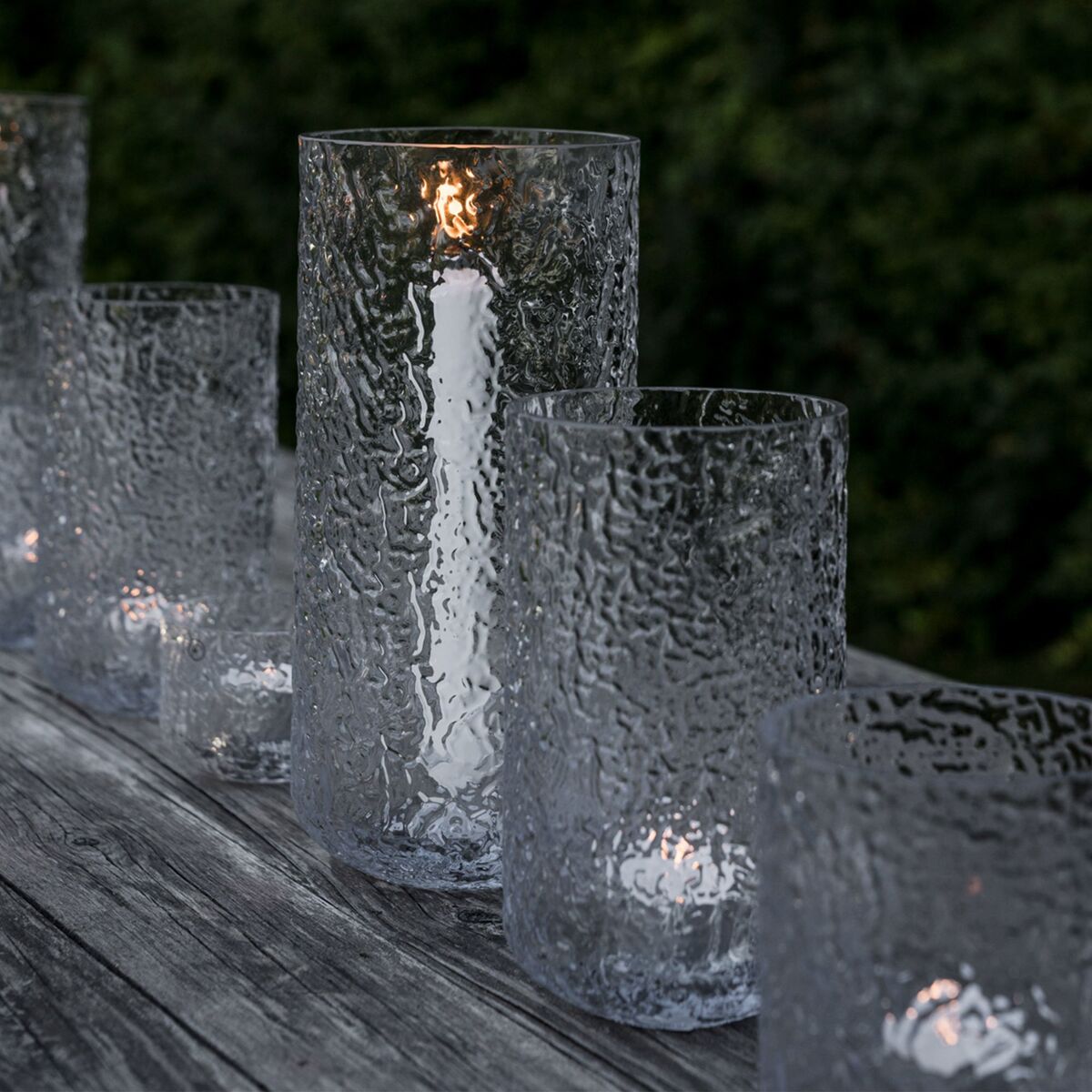 Lysestage 25 cm, mønstret glas