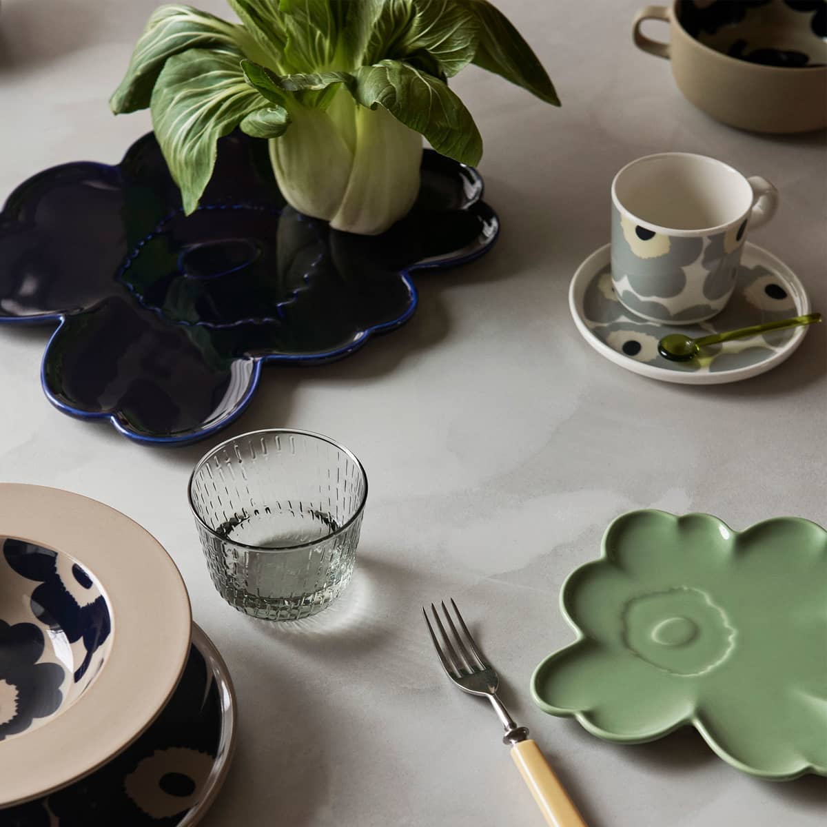 Unikko muki 4 dl 2 kpl, valkoinen/harmaa/hiekka/sininen