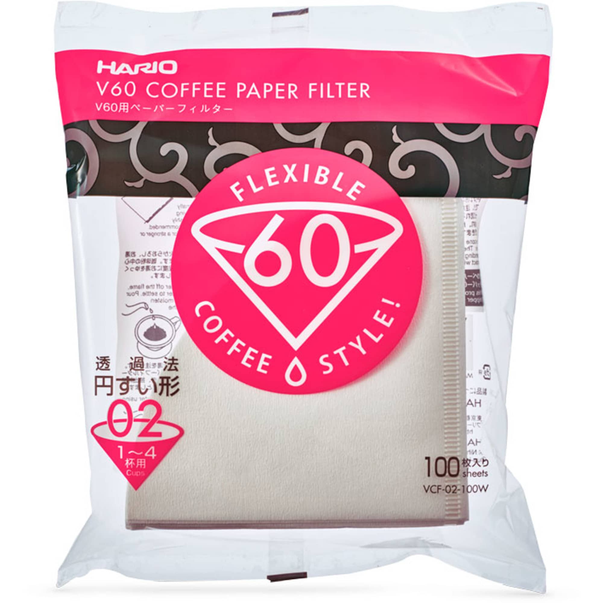 Hario VCF-02-100W, Kopp, Éngangskaffefilter, Papir, Hvit, 100 g, 100 stykker