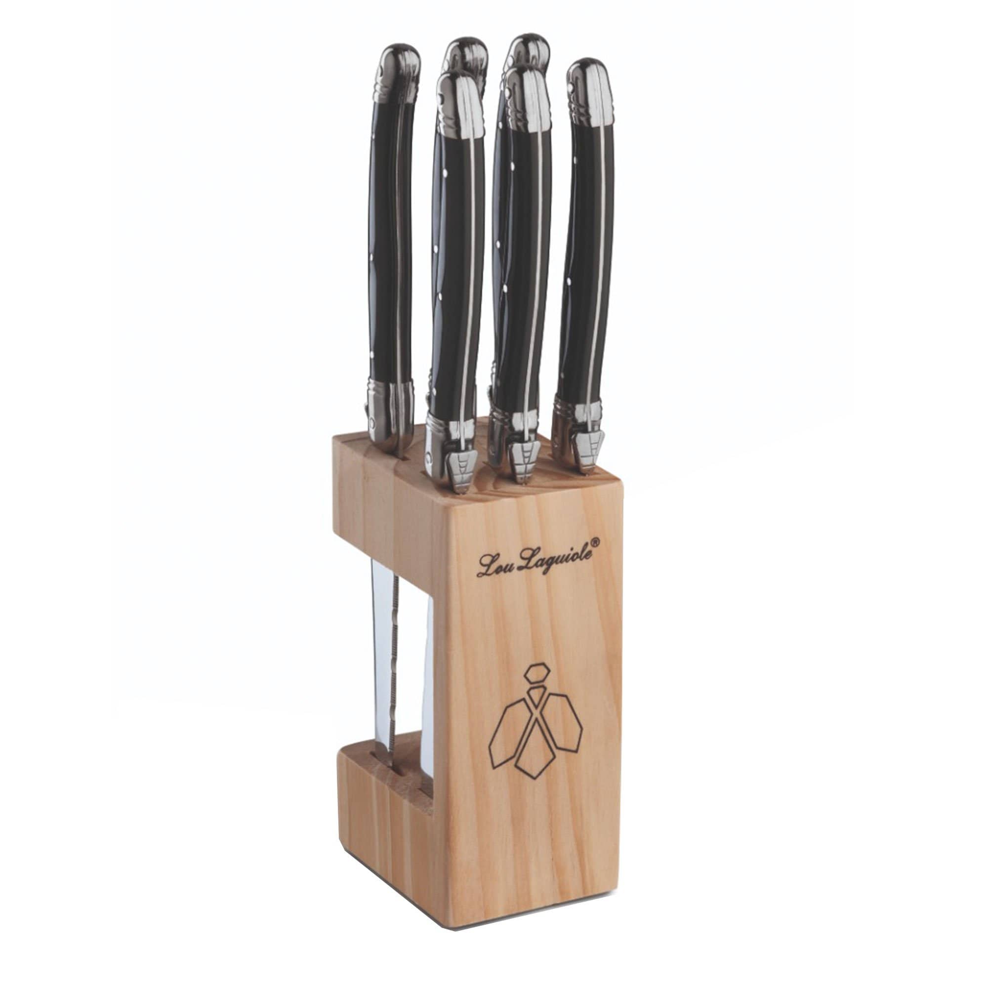 Steakknive i træblok, antracit