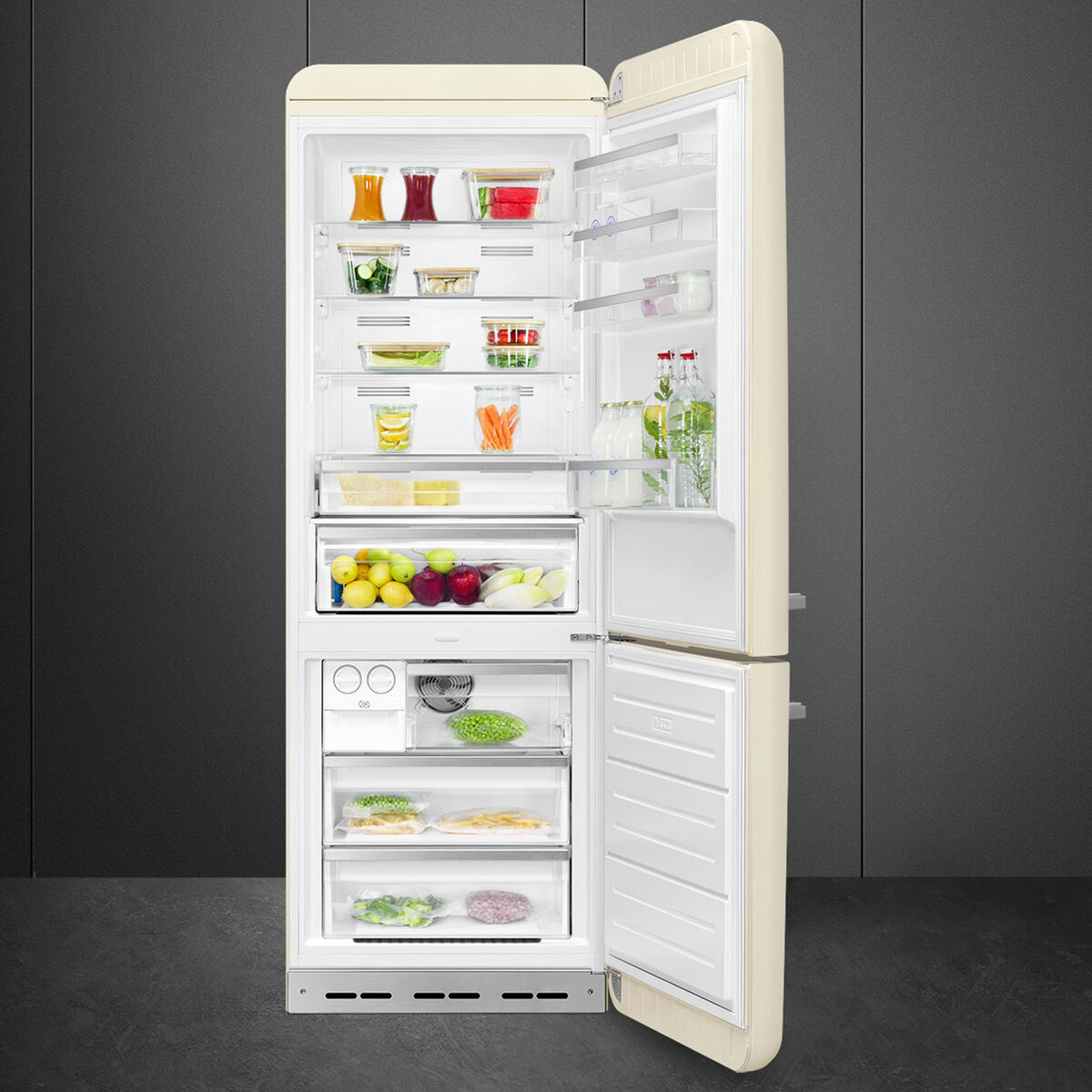 Smeg FAB38RCR6 högerhängd kyl/frys 70 cm, creme