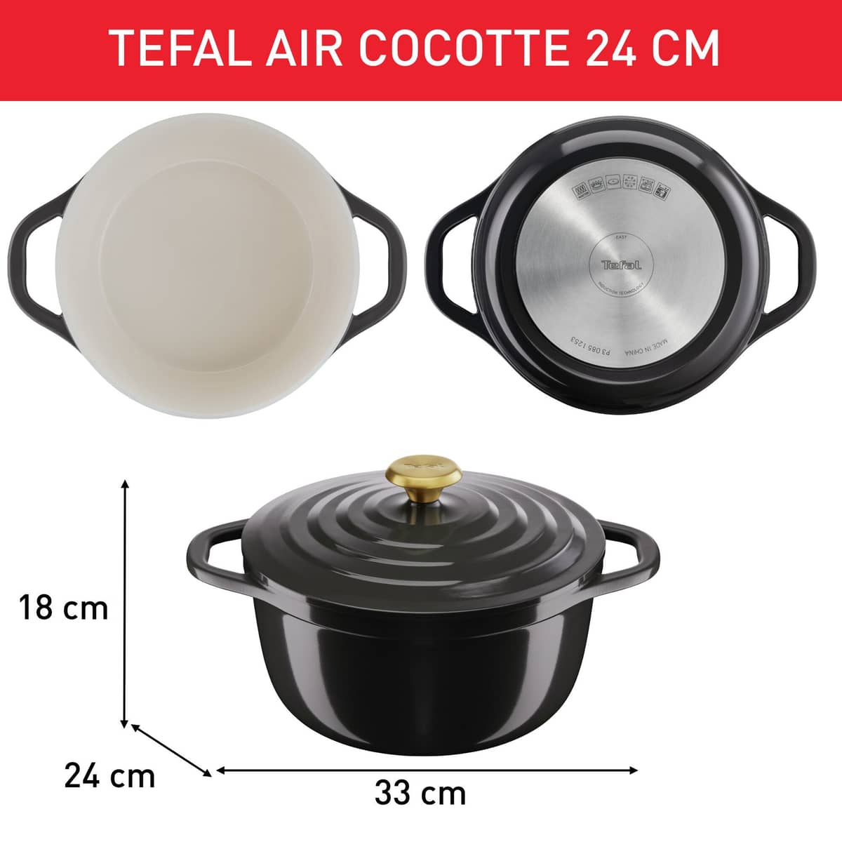 Air gryde, 4,7 liter, 24 cm, grå