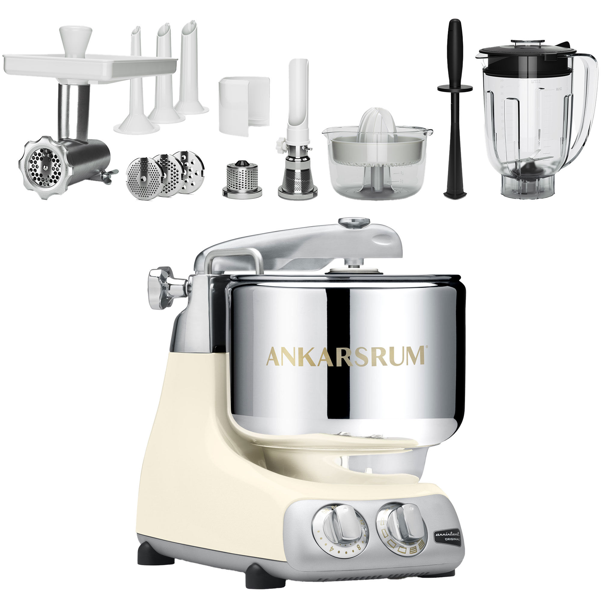Ankarsrum AKM 6230 Køkkenmaskine + Deluxe pakke, Lys Creme