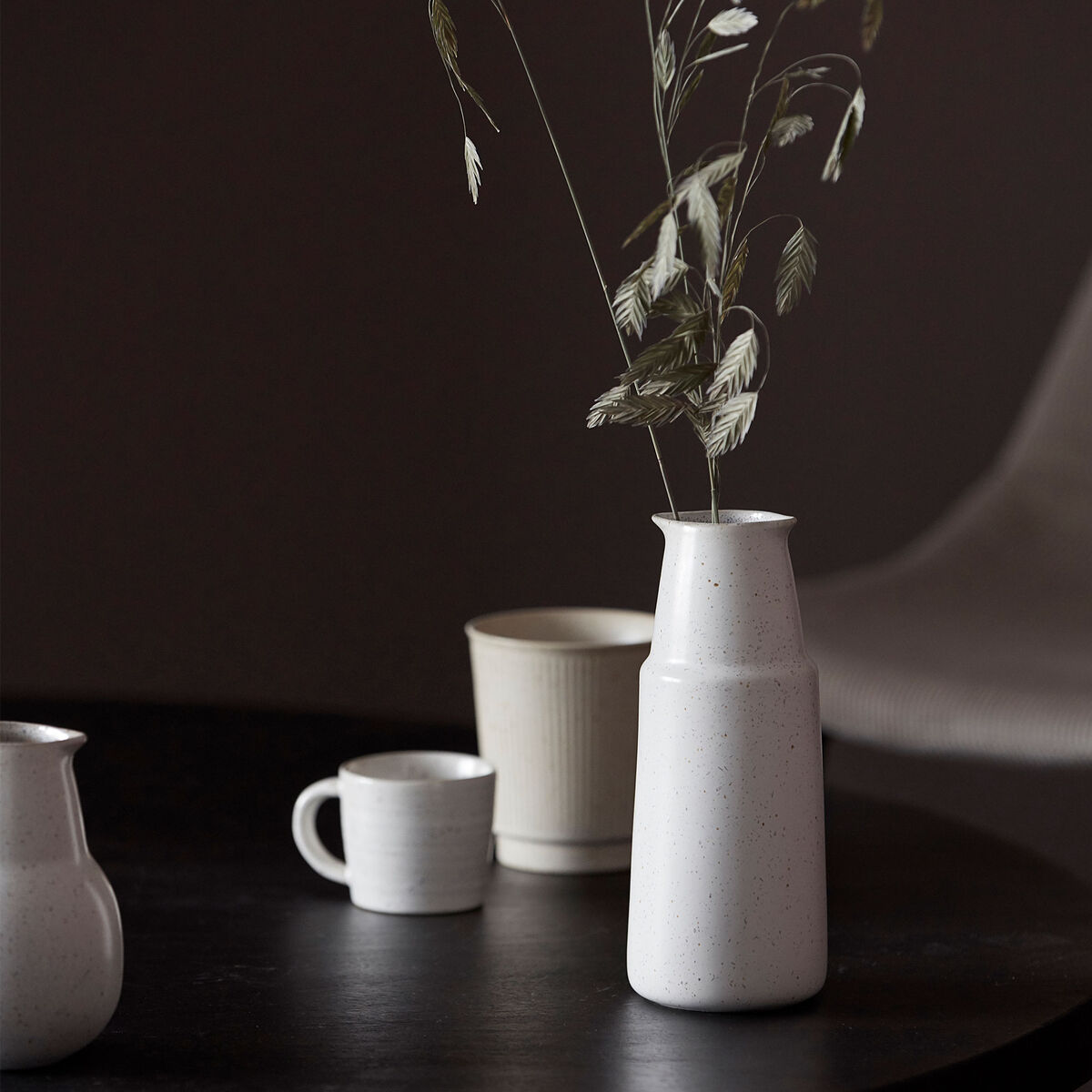 Pion flaske, stor, hvid/grå