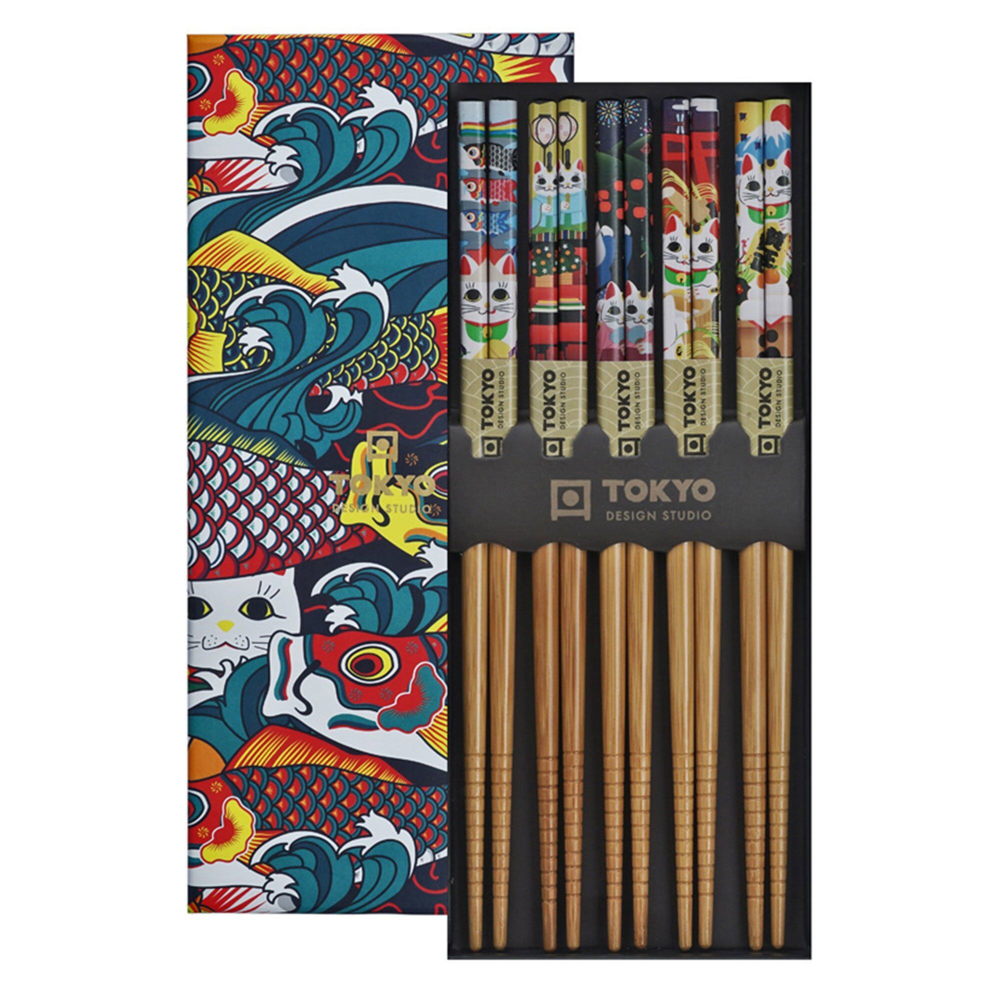 Ätpinnar gåvoset 5 par, lucky & koinobori