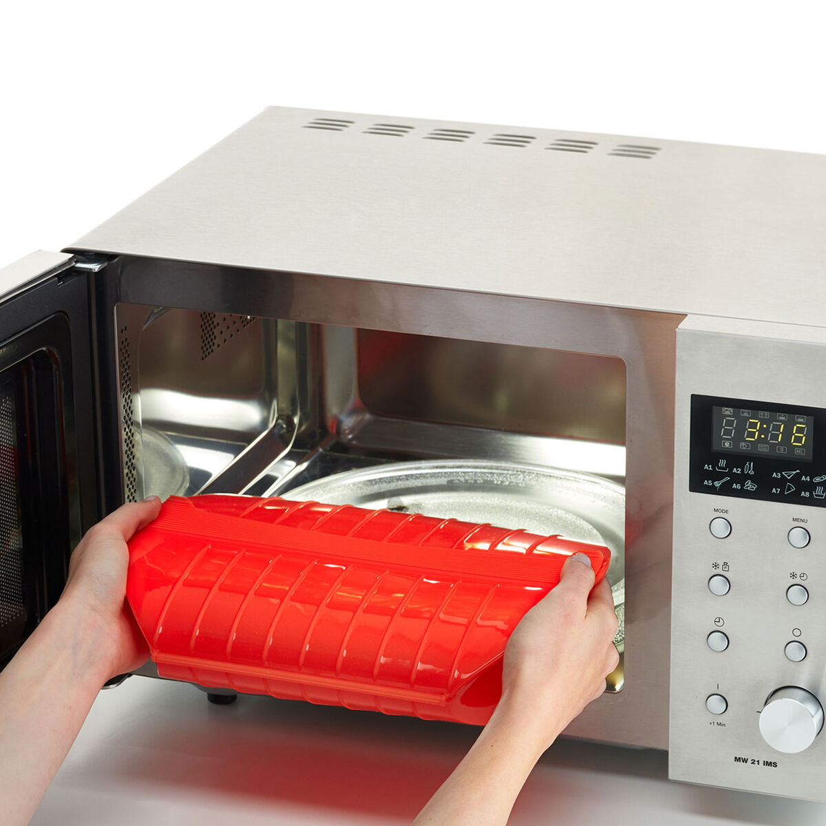 Ångkokare till mikrovågsugn, röd