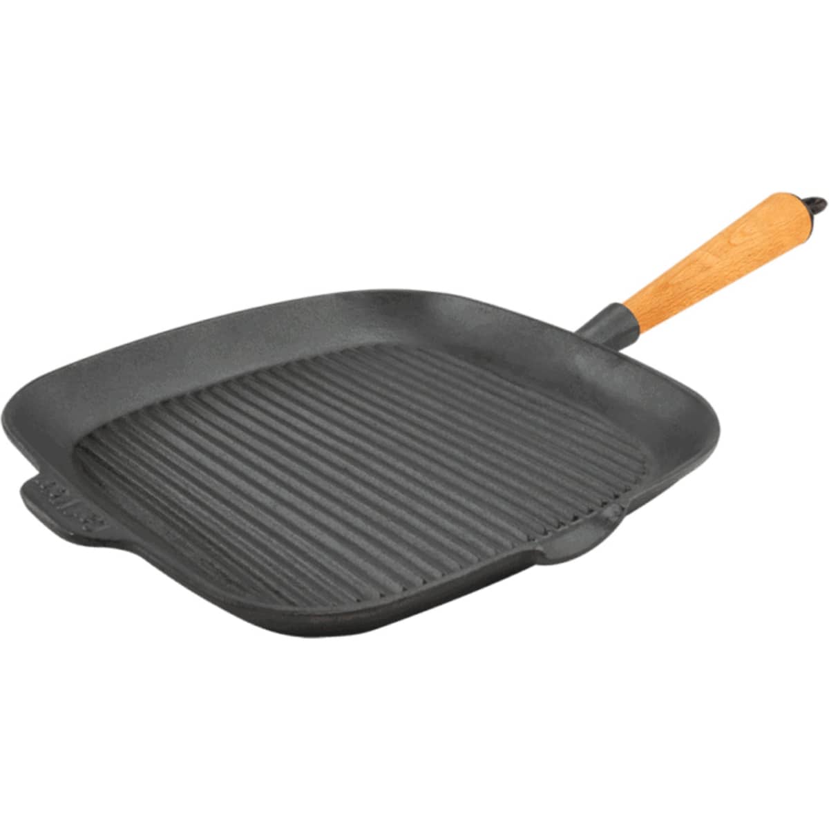Grillpande i støbejern 28x28 cm, håndtag af bøg