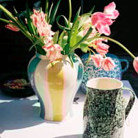 Sobremesa Stripe vase, large, grøn/gul