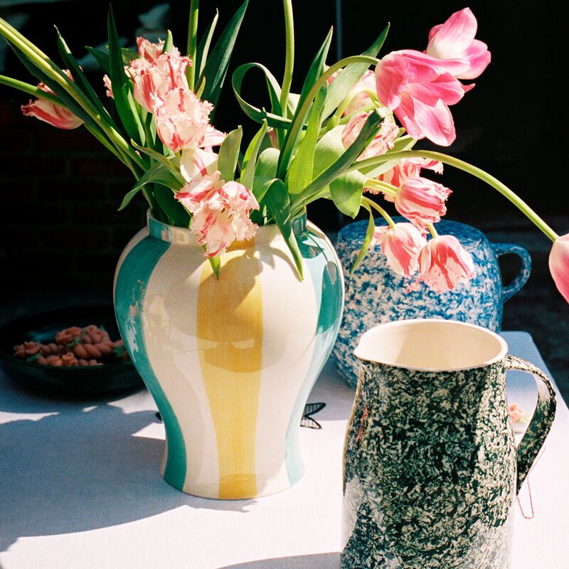 Stripe vas, large, grön/gul