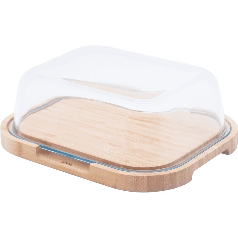 Osteklokke 27 x 21,5 x 9,5cm, glass/bambus