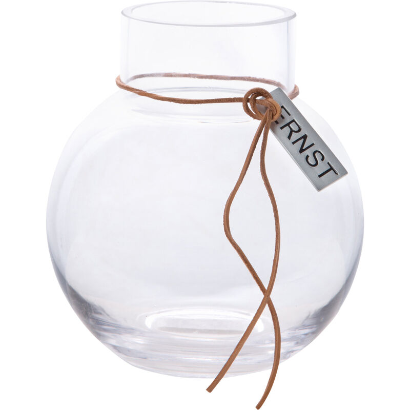 Glassvase Rund med Lærbånd 14 cm