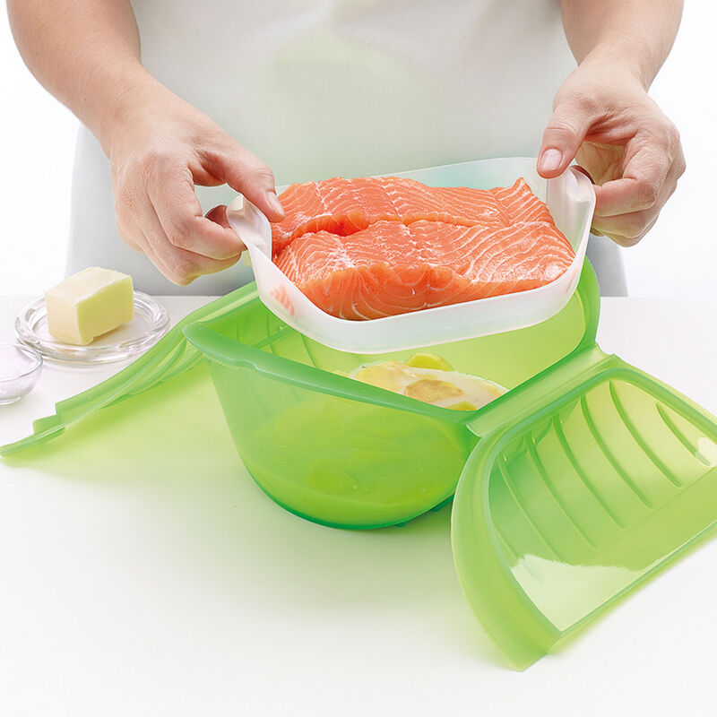 Dyb dampkoger med bakke til mikroovn, grøn