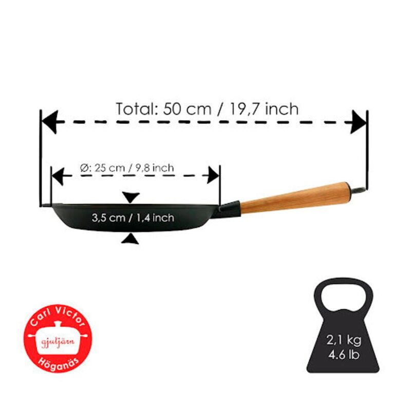 Valurautapannu 24 cm, jossa kahva pyökkipuuta