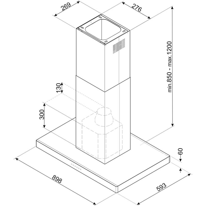 KBTI9L4VN fritthengende ventilator 90 cm, rustfritt stål/glas