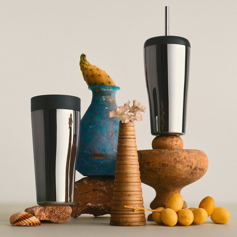 termoskopp + sugrör,  rostfri