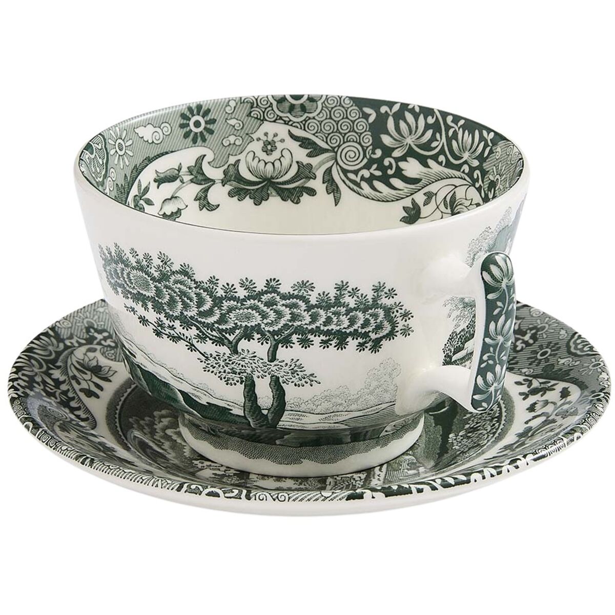 Heritage Green Italian morgenmadskop med underkop 28 cl, grøn/hvid