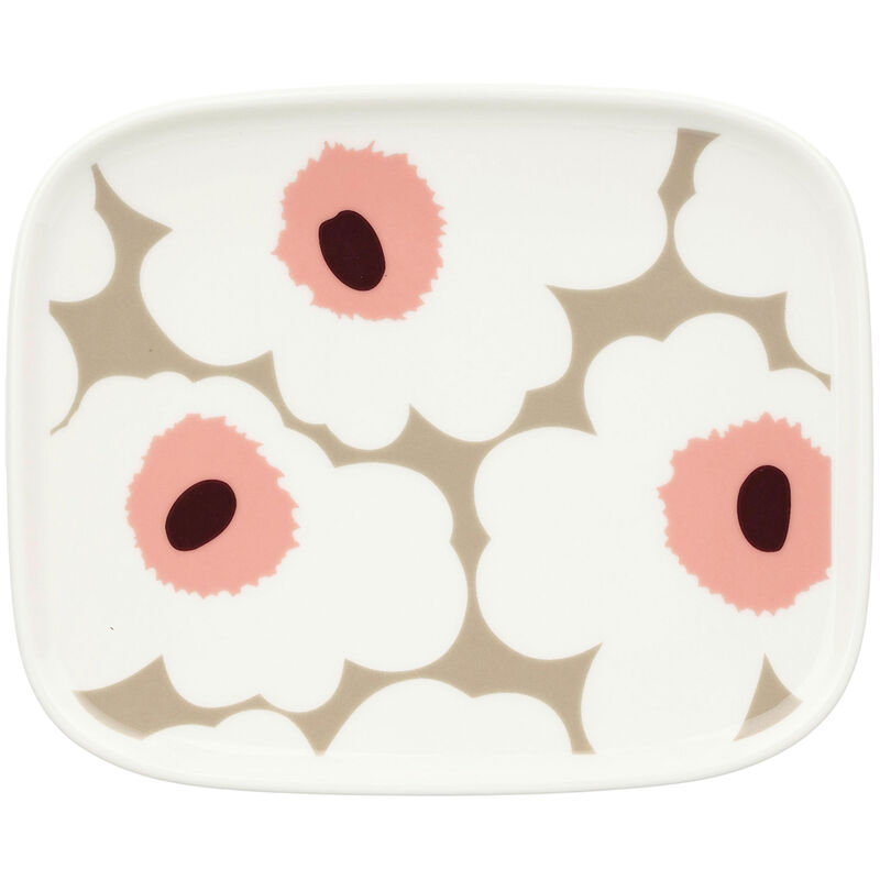 Unikko tallrik 15 x 12 cm, vit/beige/rosa 