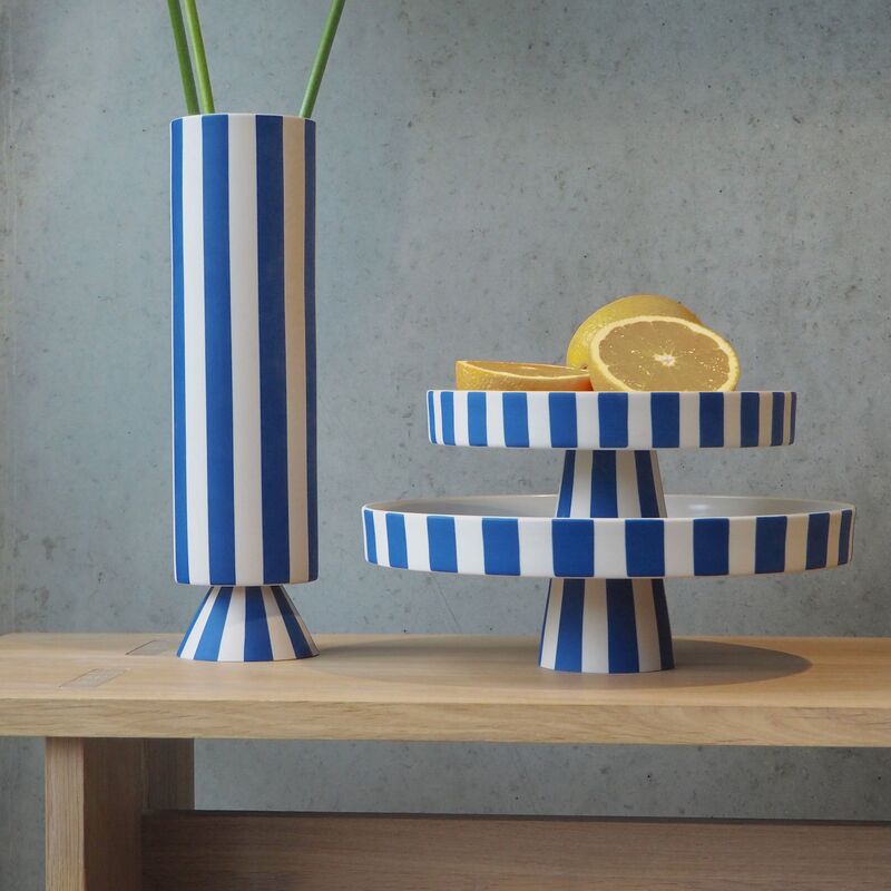 Toppu vase 31 cm, hvit/blå