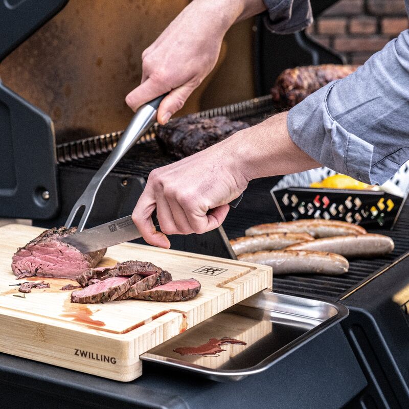 BBQ+ skärbräda med bricka 39x30 cm, bambu/rostfritt stål