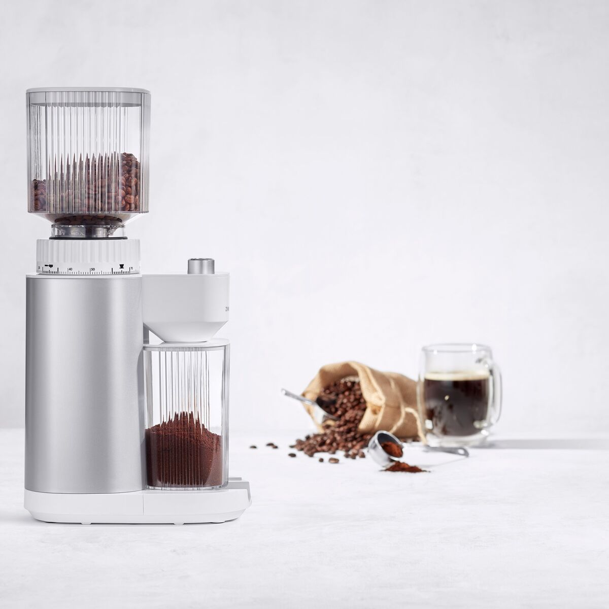 Enfinigy kaffekværn, sølv & hvid