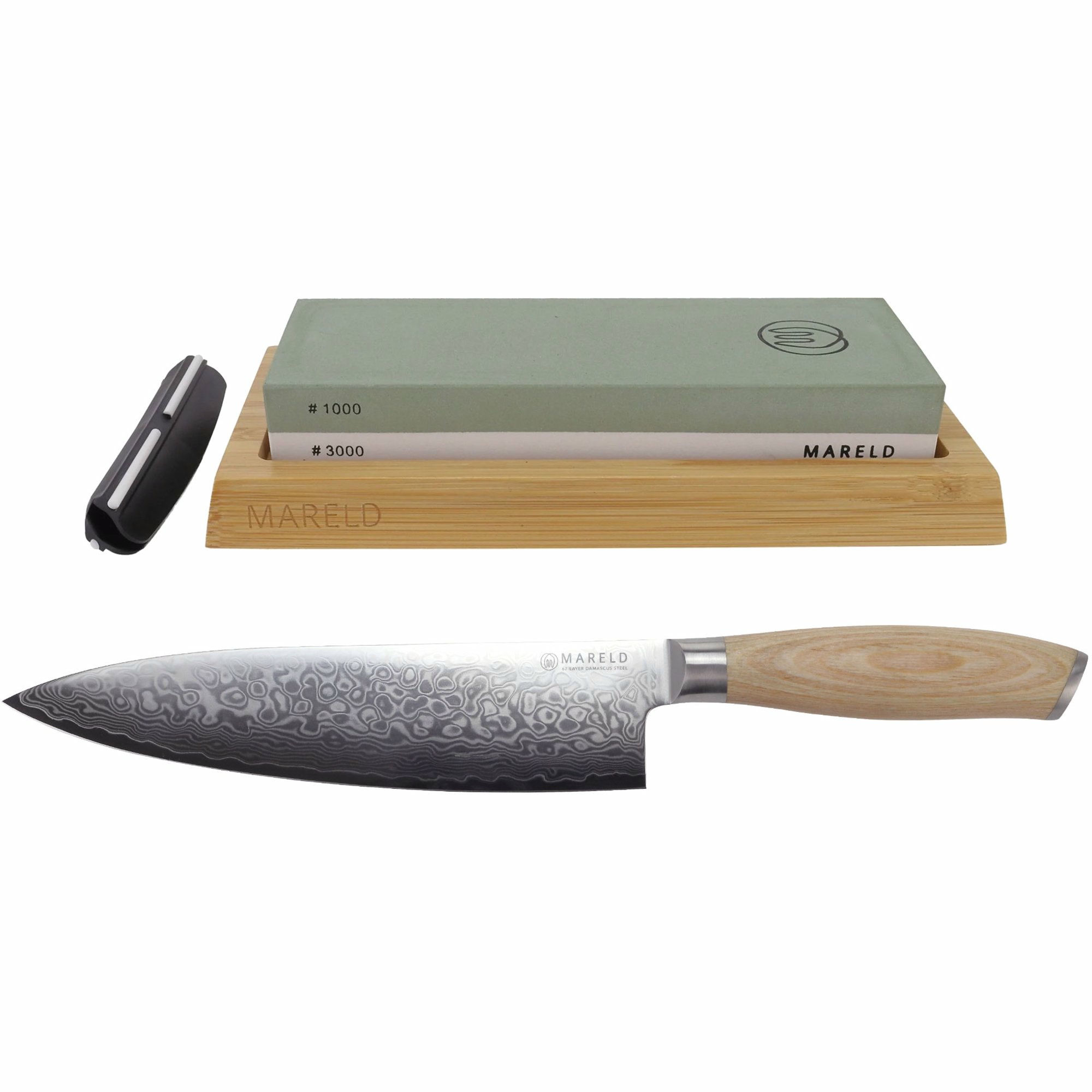 Japansk kokkekniv + Mareld Duo slipesteiner StarterKit