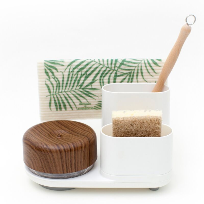 Oppvaskmaskinpumpe og oppbevaringsstativ, hvit/tre