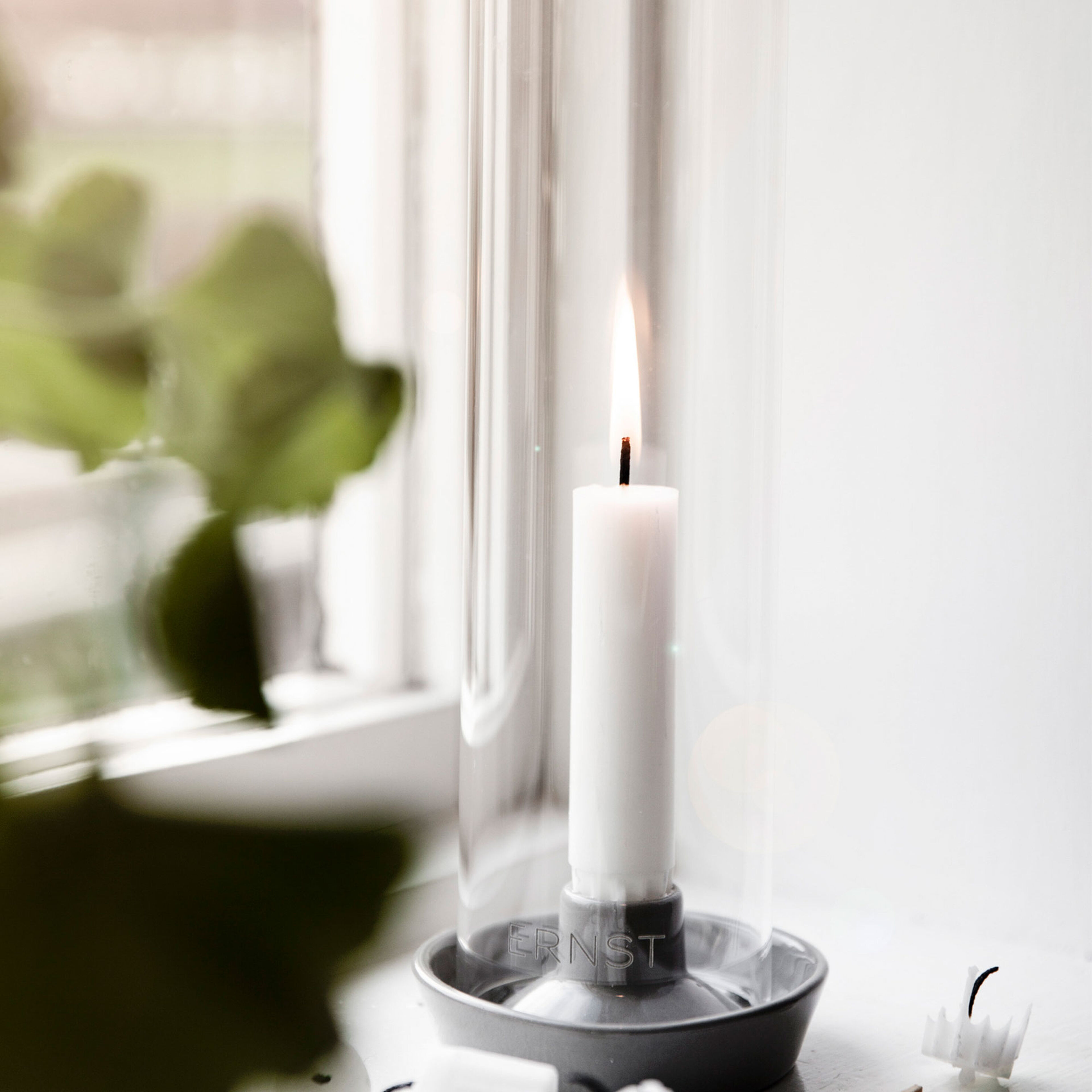 Ljusstake med Glas Ljusgrå