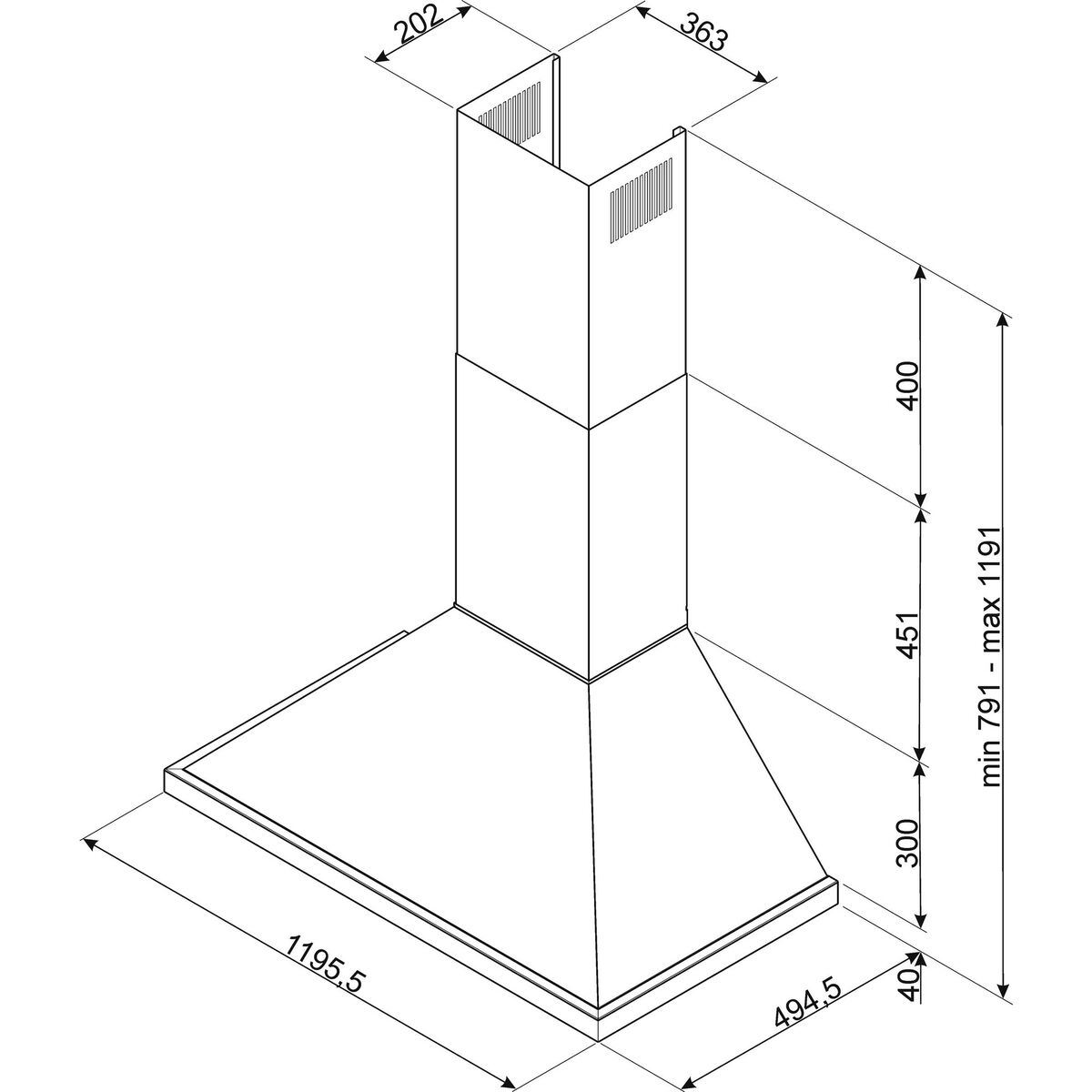 KPF12BL Portofino kjøkkenvifte 120 cm, svart