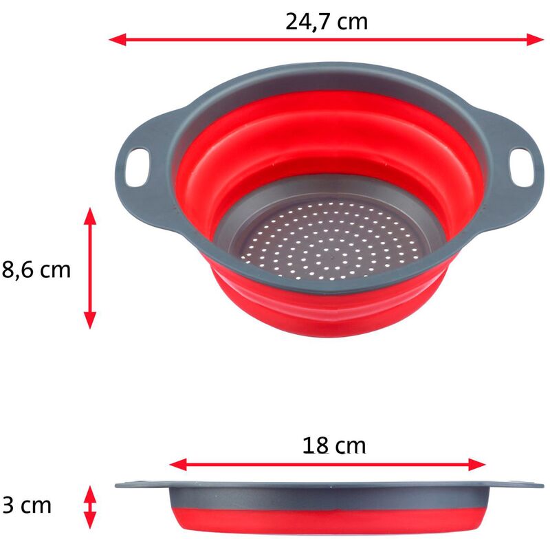 Kokoontaitettava siivilä, 24,7 x 19,8 cm, punainen/harmaa
