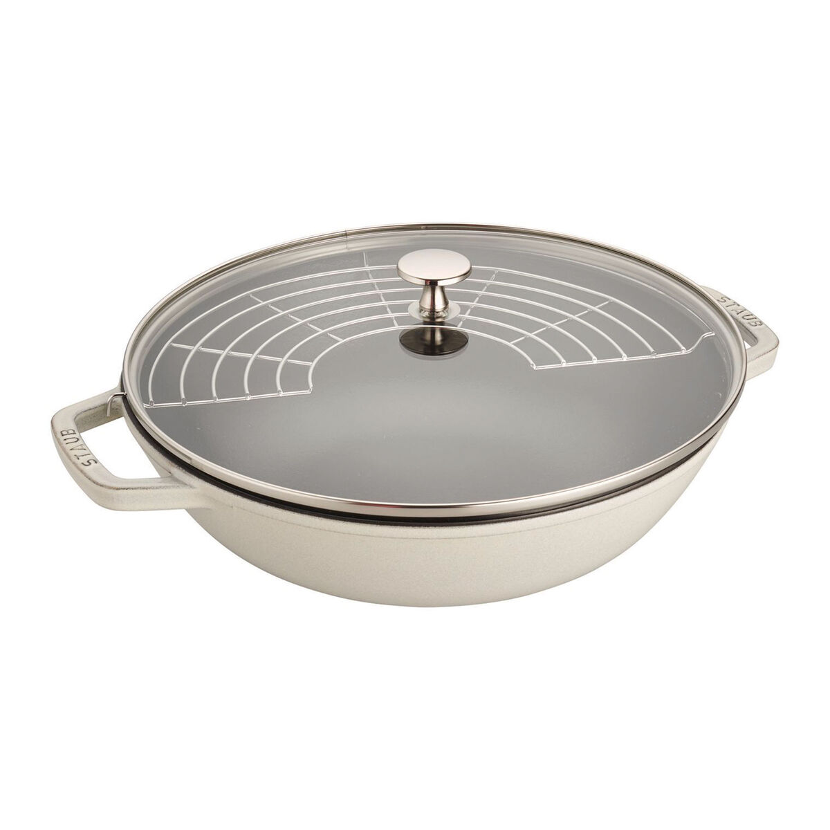 Wok i støbejern med glaslåg 30 cm, white truffle