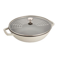 Wok i støbejern med glaslåg 30 cm, white truffle