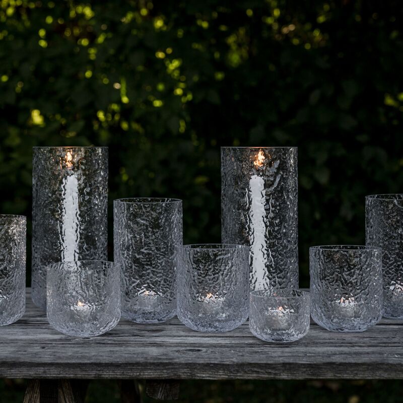 Lysestage 15 cm, mønstret glas