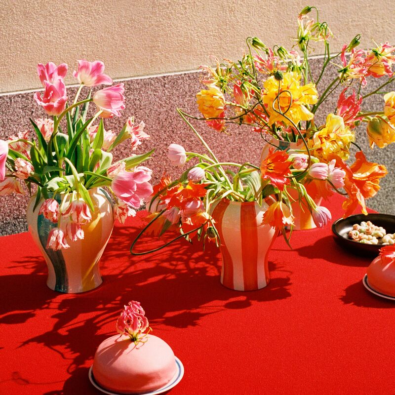 Stripe vas, large, grön/gul