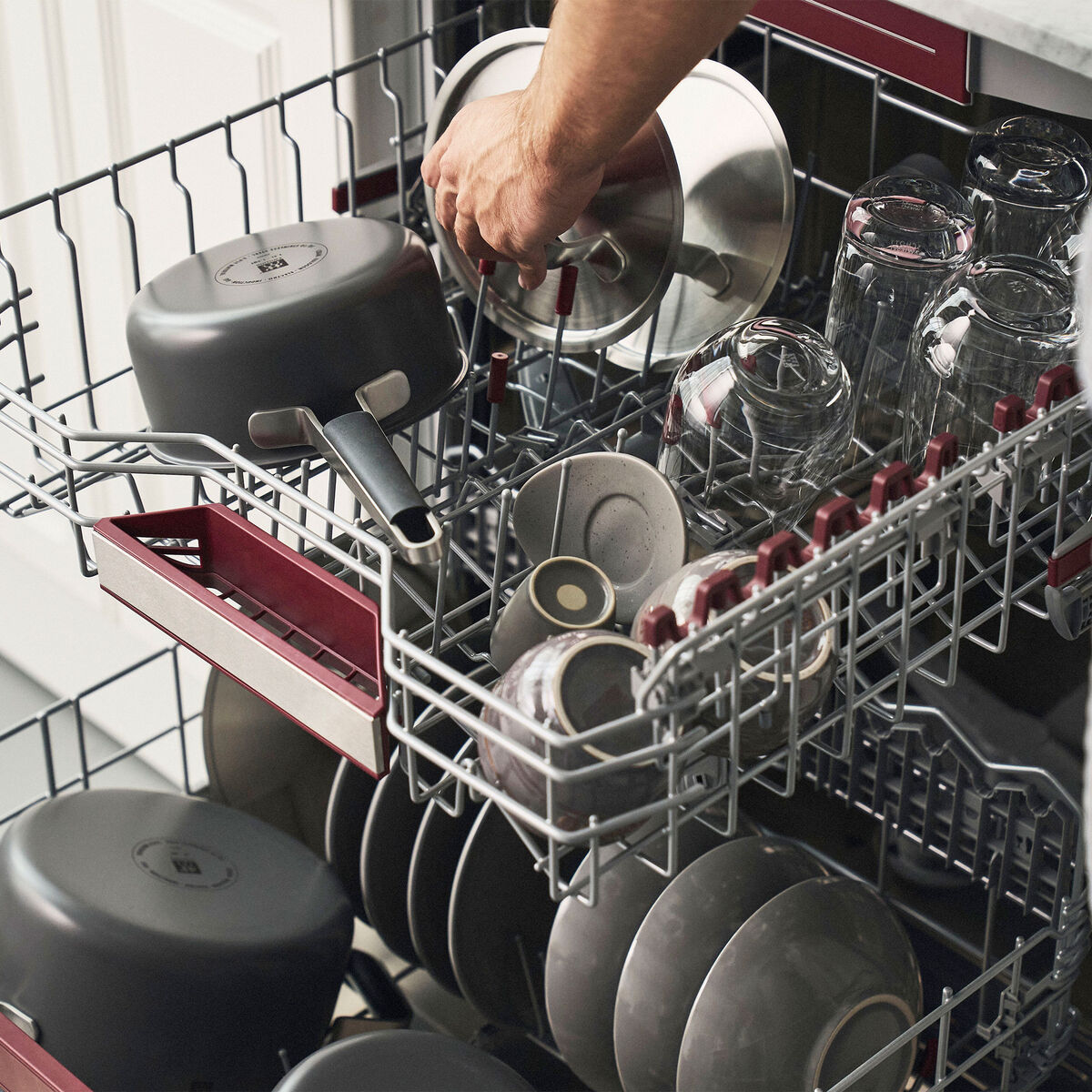 Pure grydesæt 3 dele + 2 låg, rustfrit stål, grå