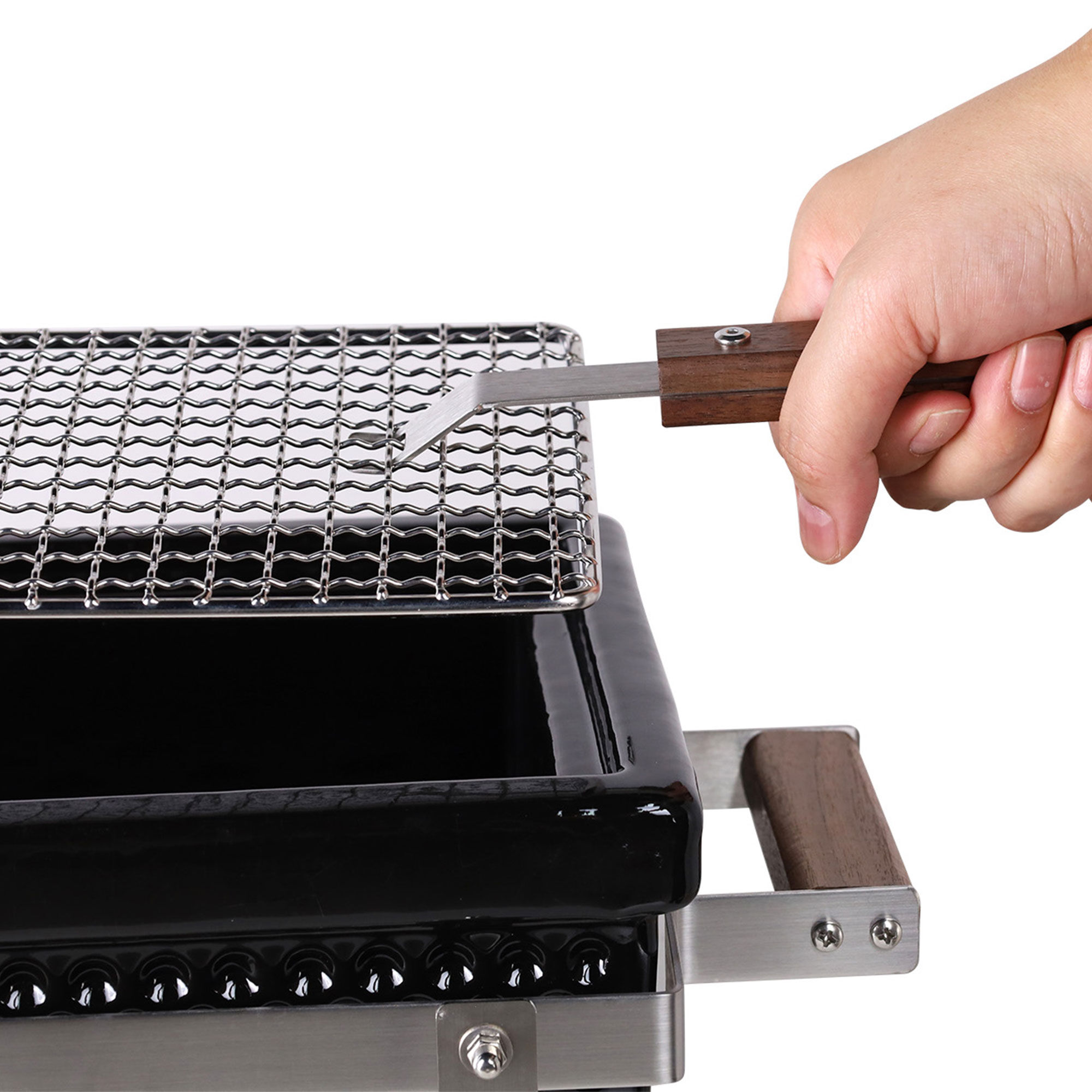 Premium hibachigrill, svart/valnöt