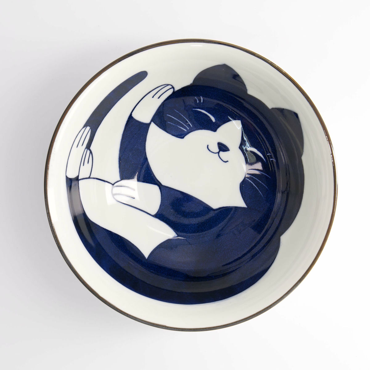 Kawaii Cat Neko ramenskål Ø20 cm, blå/hvid