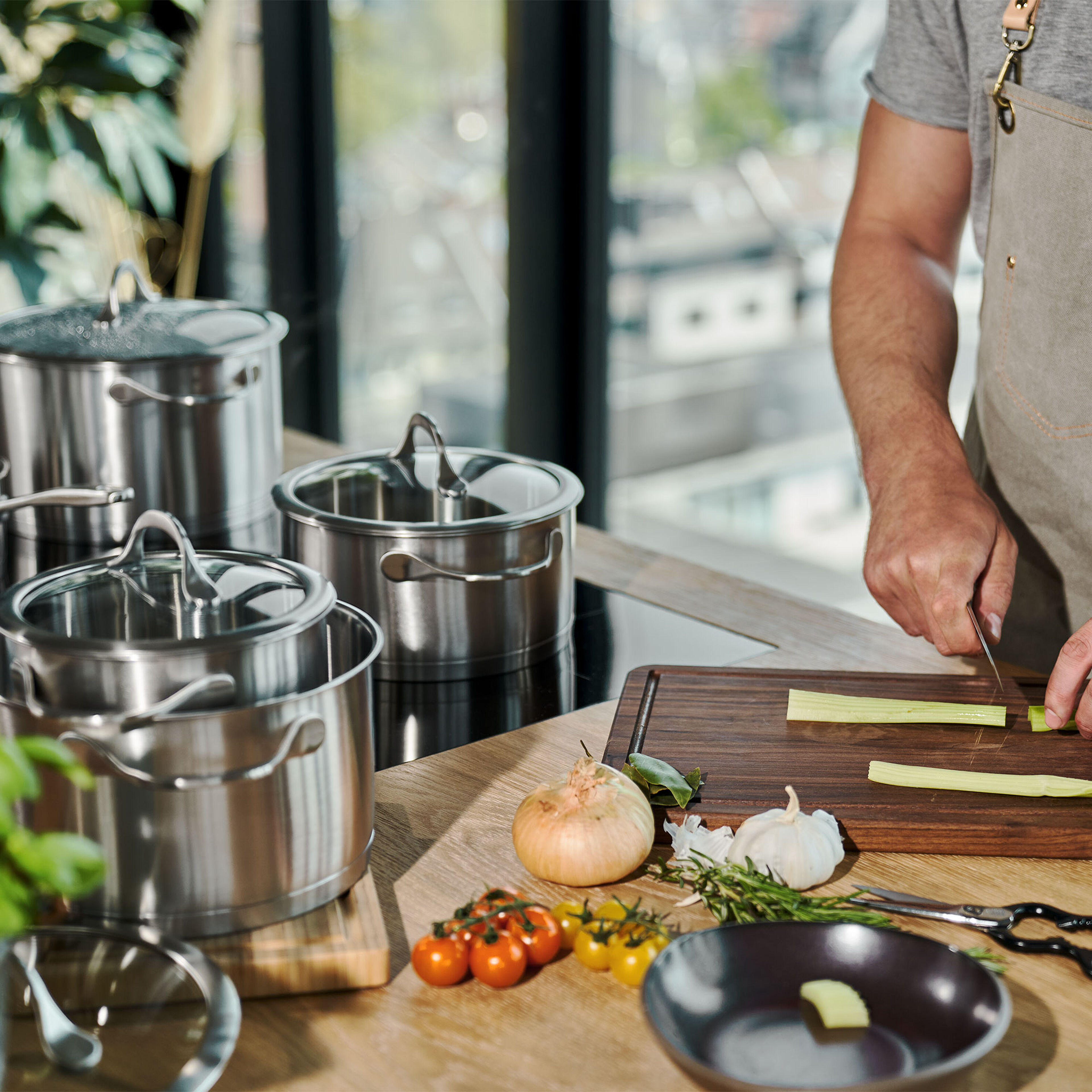 Essence gryde- og kasserollesæt, 4 dele + 3 låg, rustfrit stål