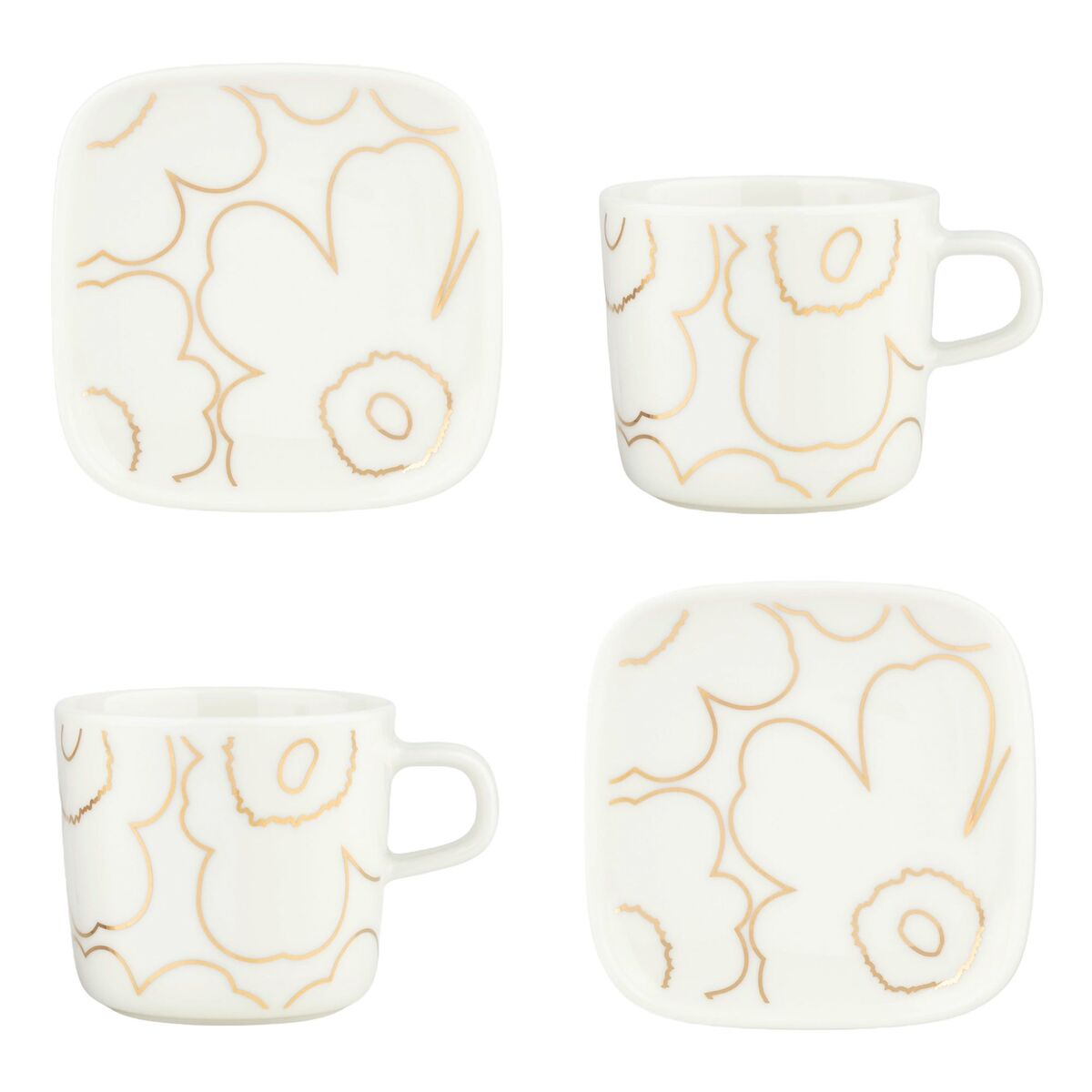 Marimekko Piirto Unikko Kahvikuppi lautasella, 4 kpl