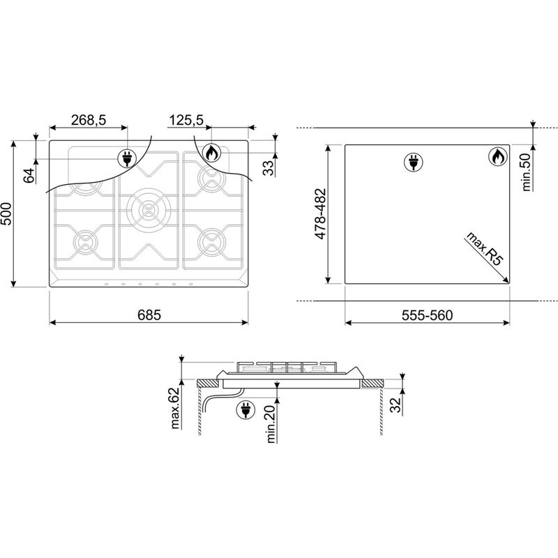 68,5 cm gashäll rostfritt stål Victoria design - creme