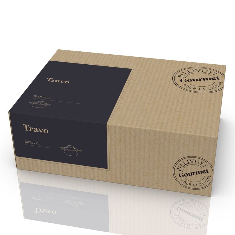 Travo gryde med glaslåg 2,1 liter 20 cm, sort aluminium