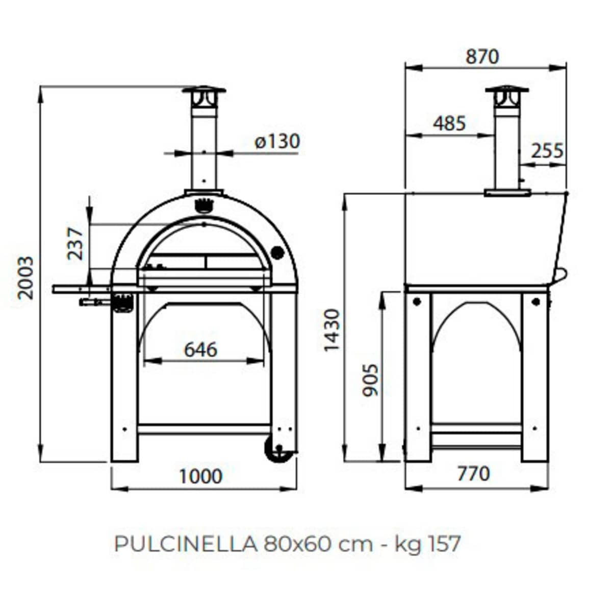 Pulcinella Vedeldad Pizzaugn 80x60 cm. Koppar