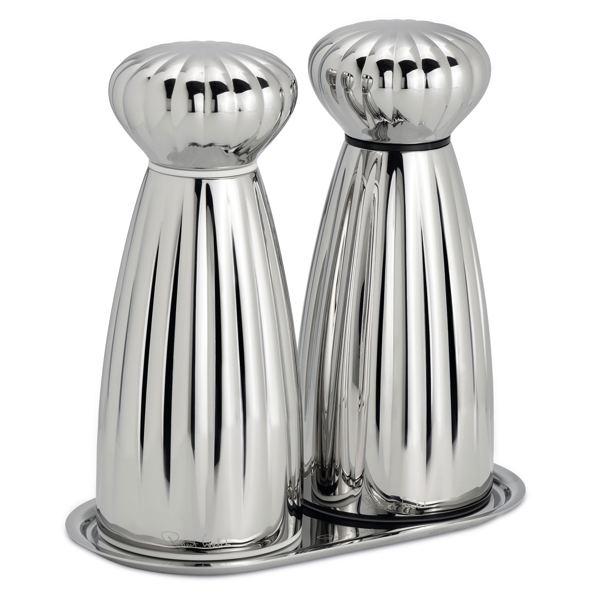 Robert Welch Palm salt- och pepparkvarn med bricka 17 cm, rostfritt stål