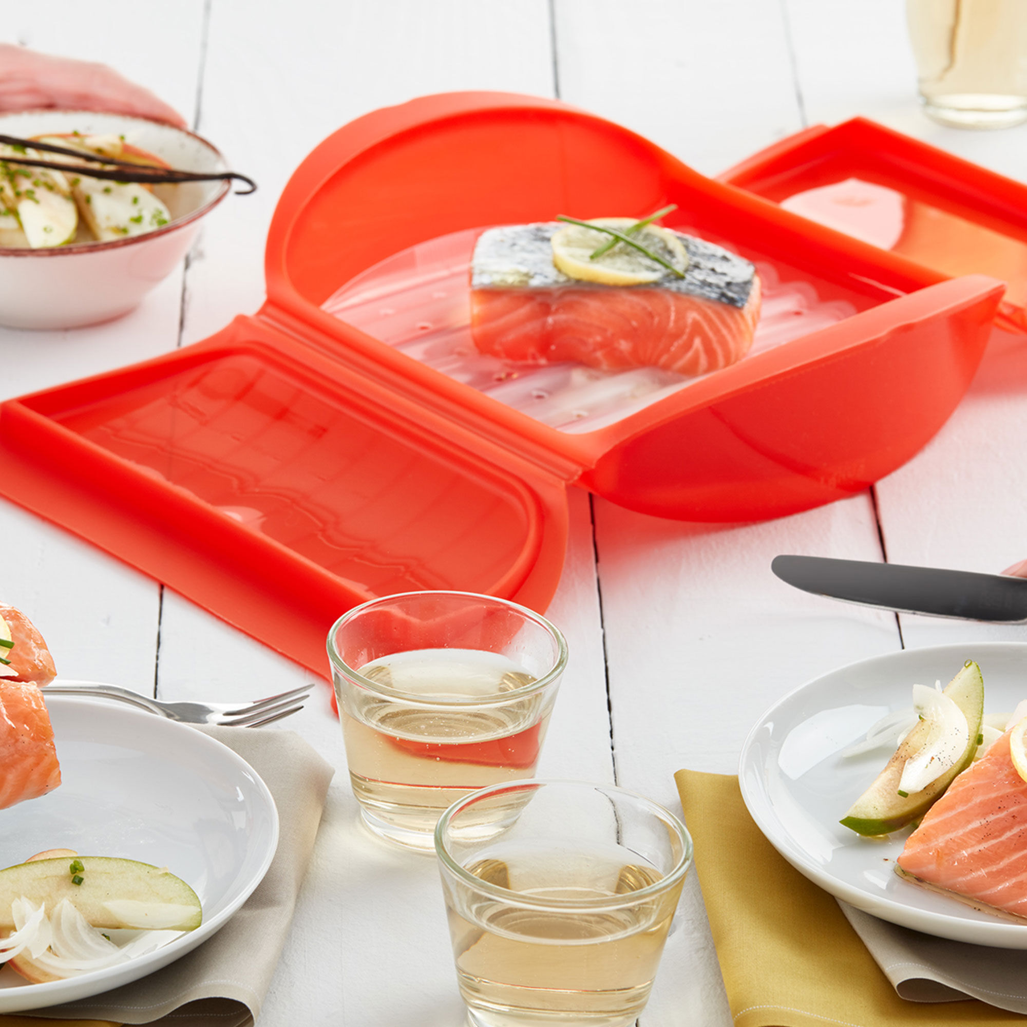 Ångkokare till mikrovågsugn, röd