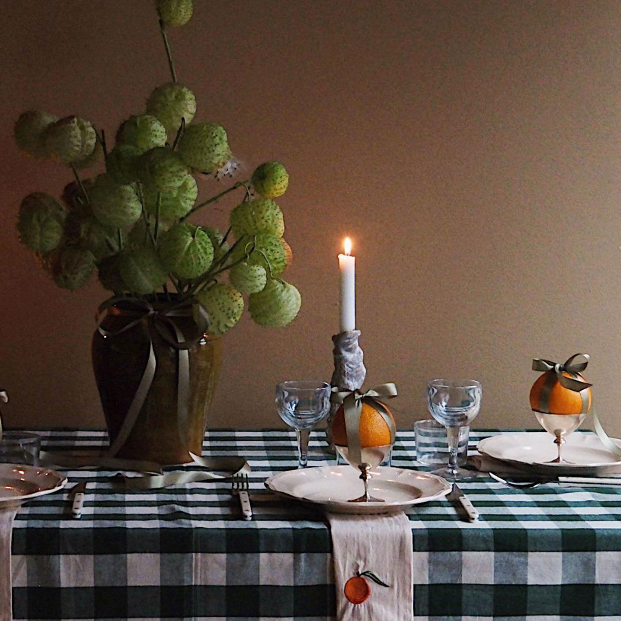 Elsa dug 180×145 cm, grøn/beige