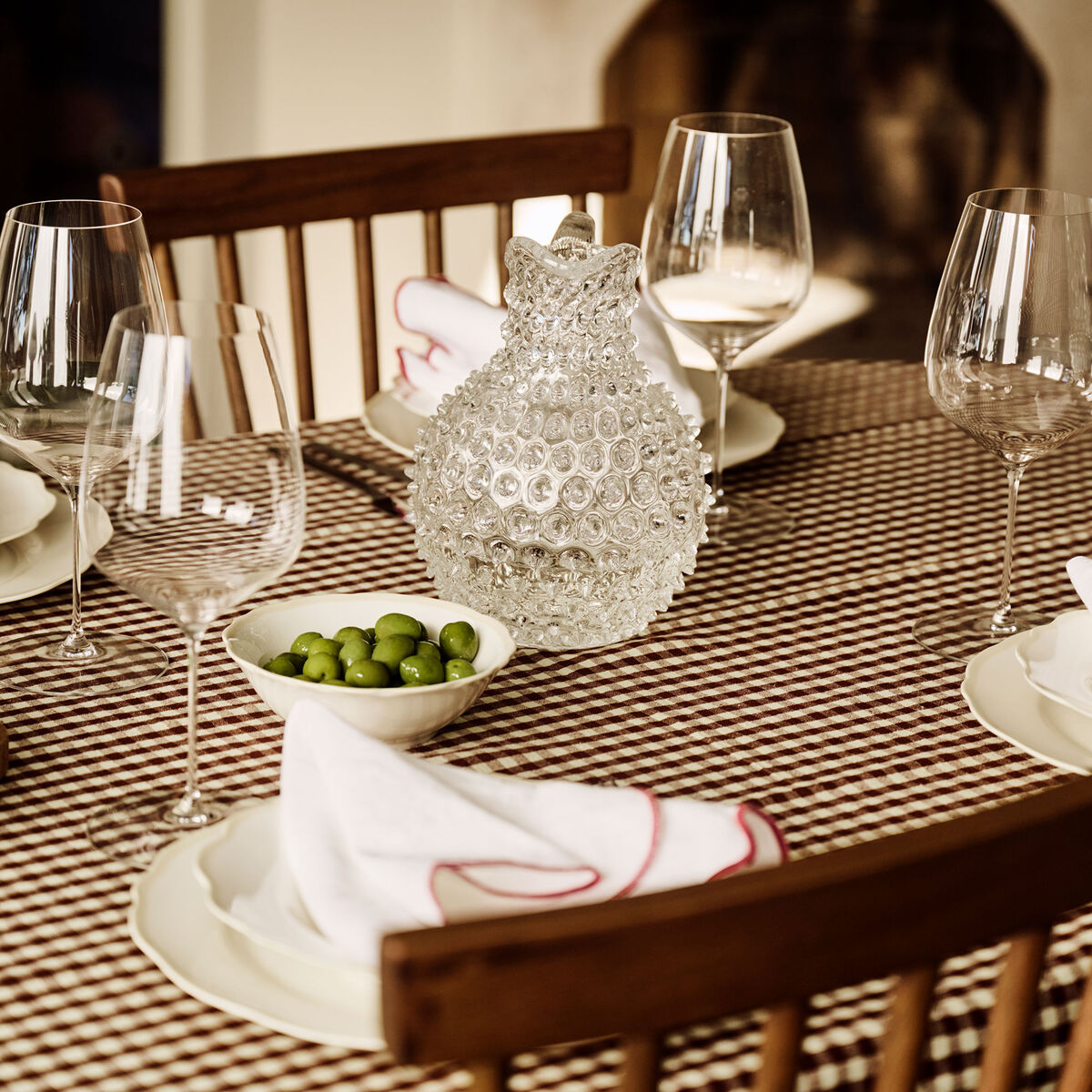 Gia servett 2-pack, vit/vinröd