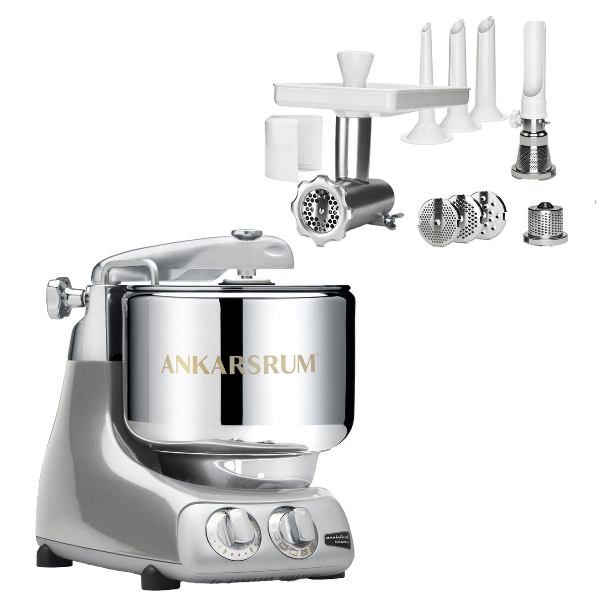 Assistent AKM 6230 røremaskine + komplet kødhakker, sølv