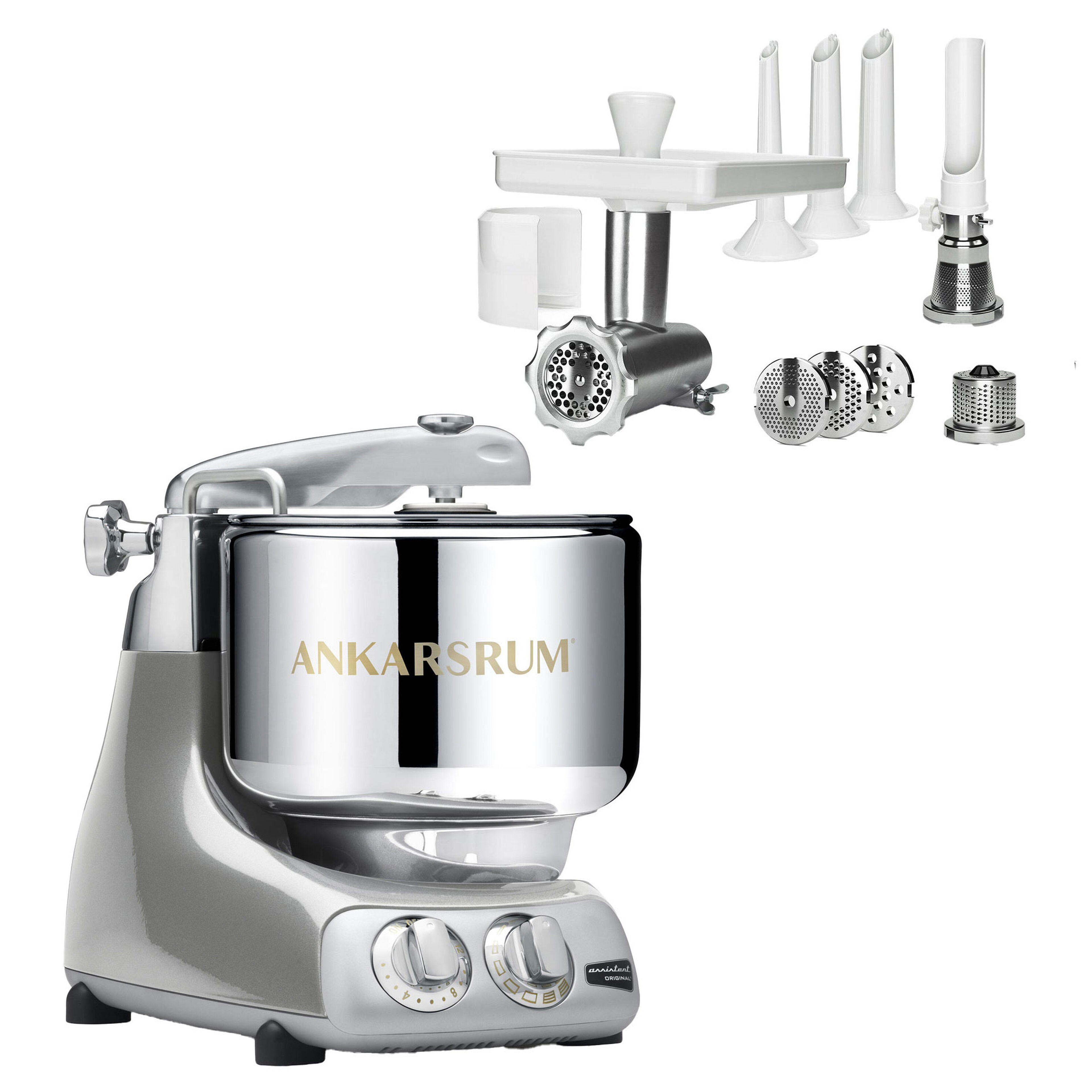 Assistent AKM 6230 røremaskine + komplet kødhakker, sølv
