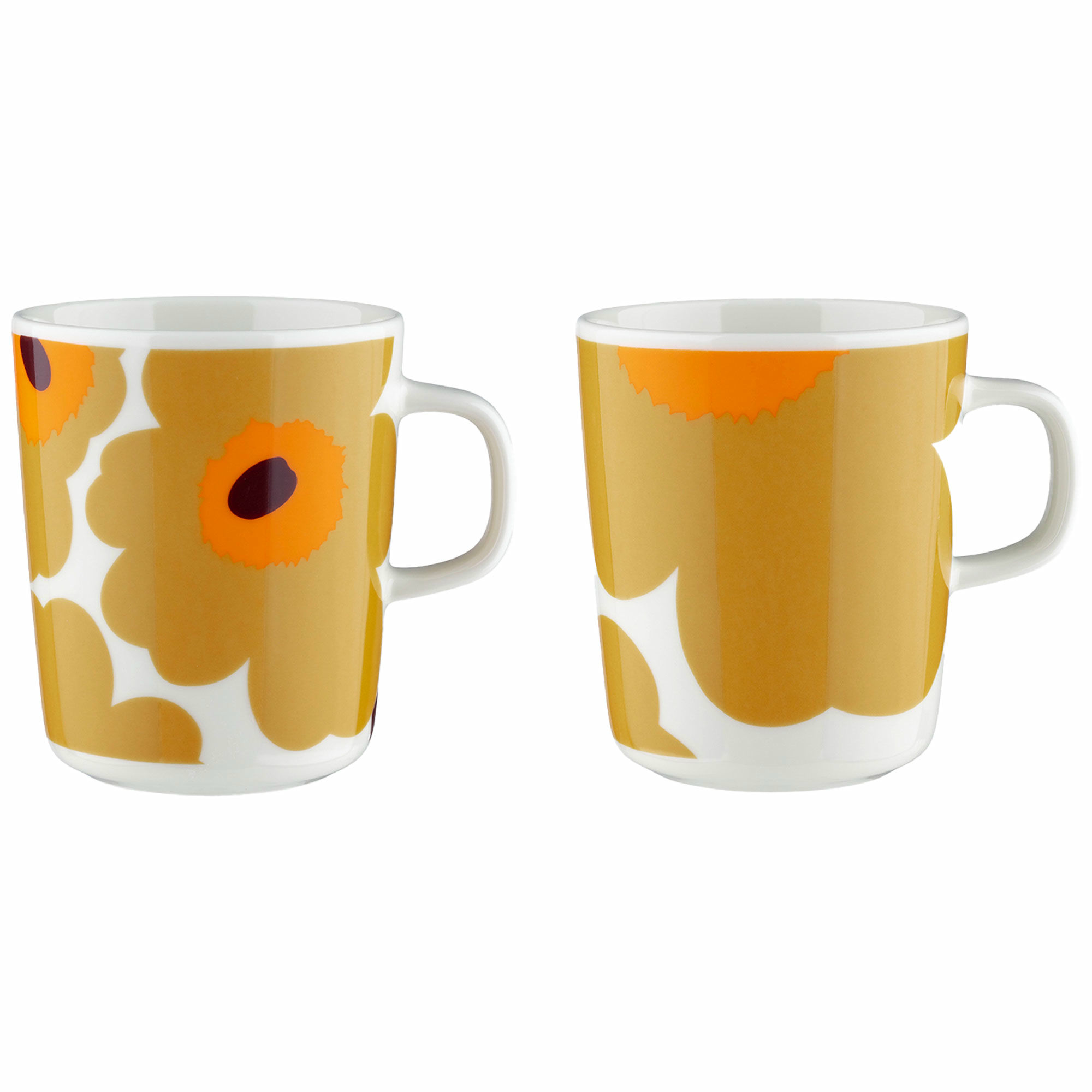 Marimekko Unikko Krus 2,5 dl, hvid/karamel/orange, 2 stk.