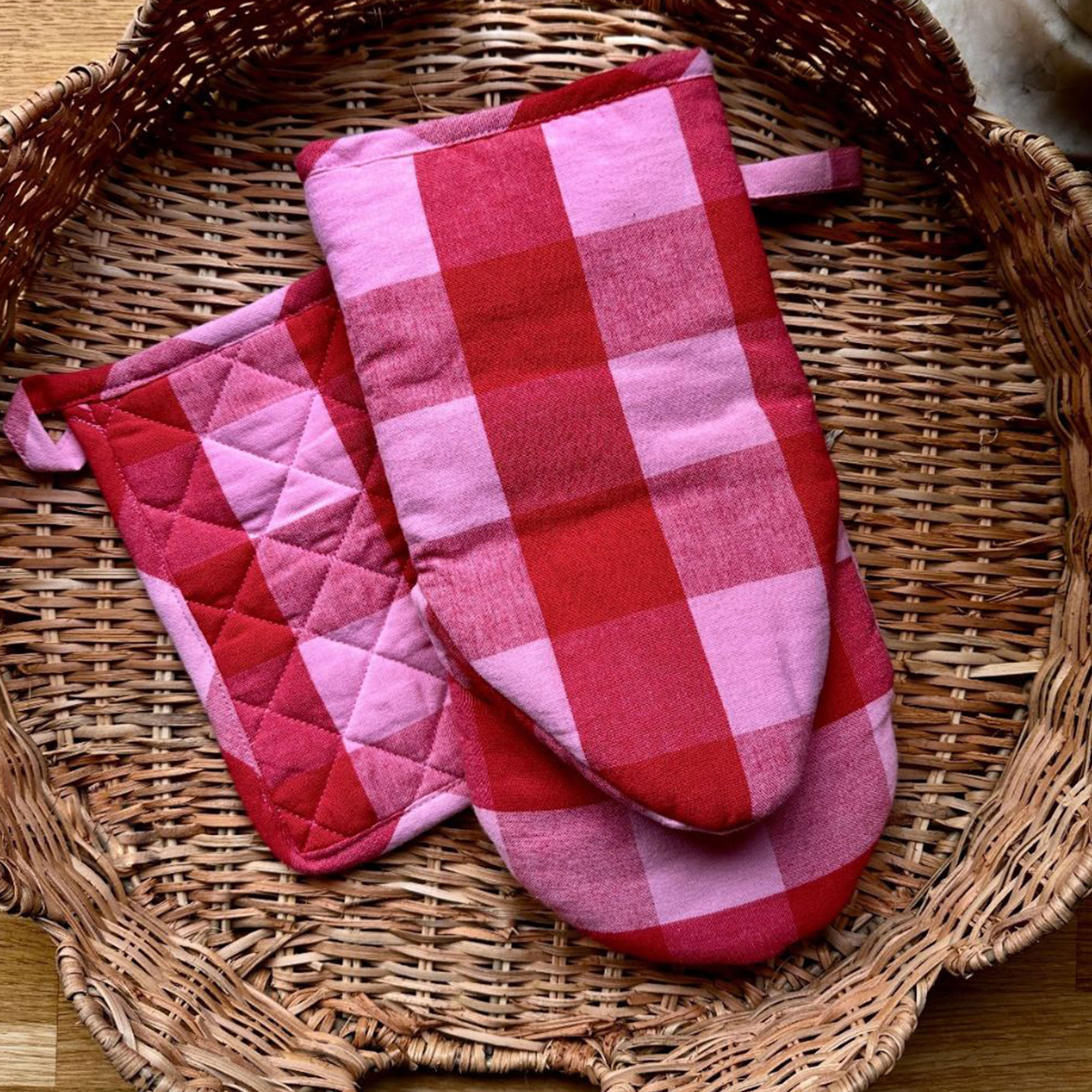 Paola ovnhandske 30×13 cm, rød/rosa