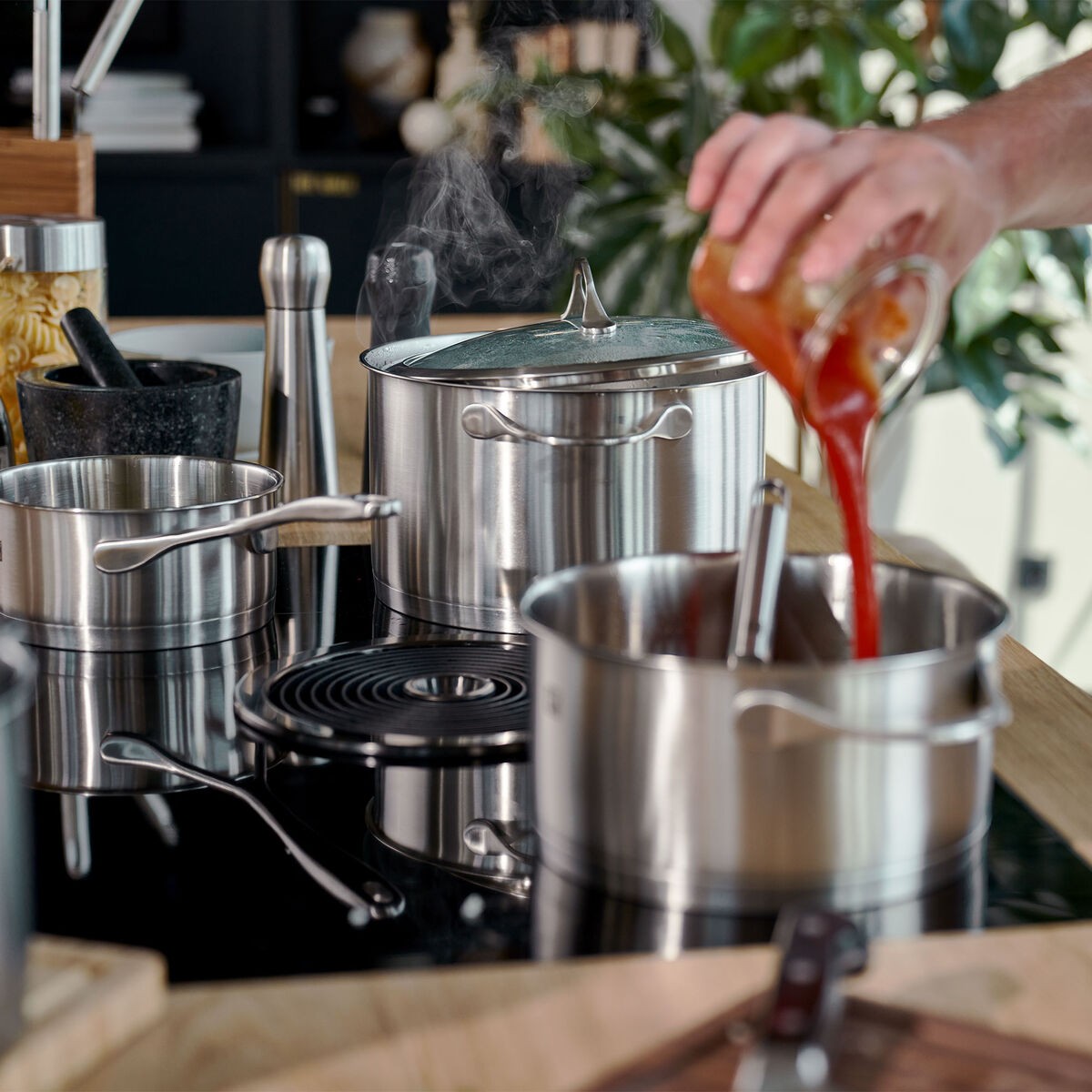 Essence gryde- og kasserollesæt, 4 dele + 3 låg, rustfrit stål